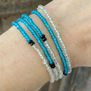 Black, Turquoise & Clear Africa Style Seed Bead Waist Beads Stretch Bracelet